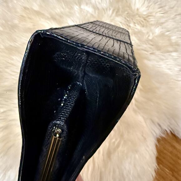 Vintage 50s 60s Black Lizard Top-handle Structured Purse Luxury Handbag MCM Glam - Picture 7 of 16